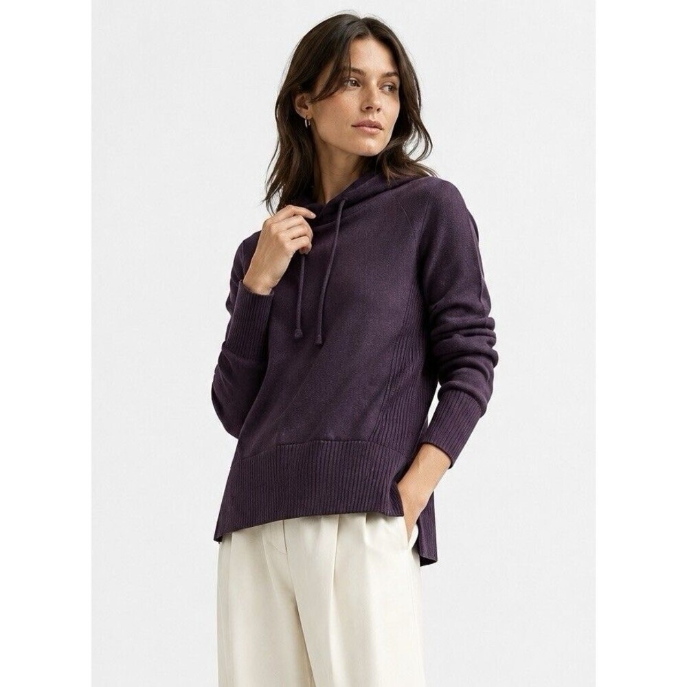 Athleta Winding River Hoodie Sweater Plum Purple Knit Pullover Size S